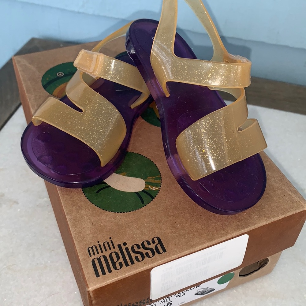 NWT Mini Melissa Real Jelly Paris Sandals 6 Purple/Yellow w/ Box